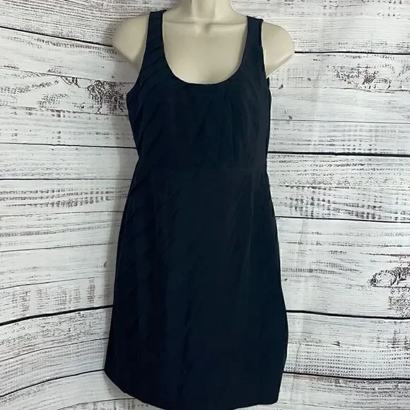 Madison Marcus Dress Womens small silk pleated Black sheath mini Preppy Formal - Picture 4 of 10